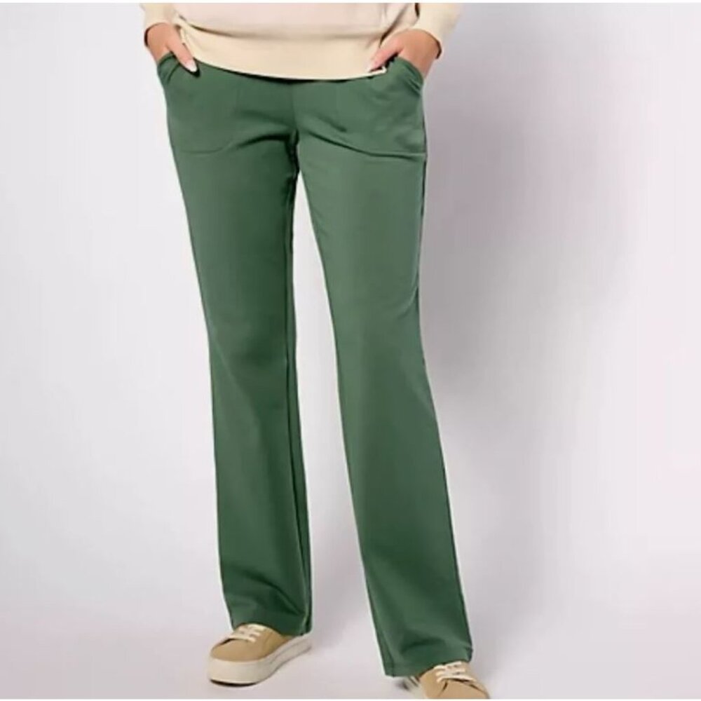 Denim & Co. Regular Active French Terry Lightly Boot Ankle Pant - 2X-Med Spruce
